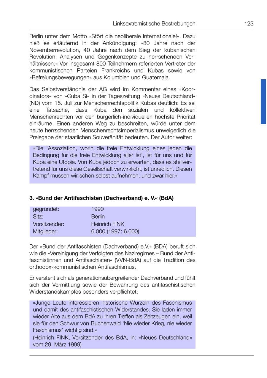 Seite 124 des Verfassungsschutzbericht 1999 Bund