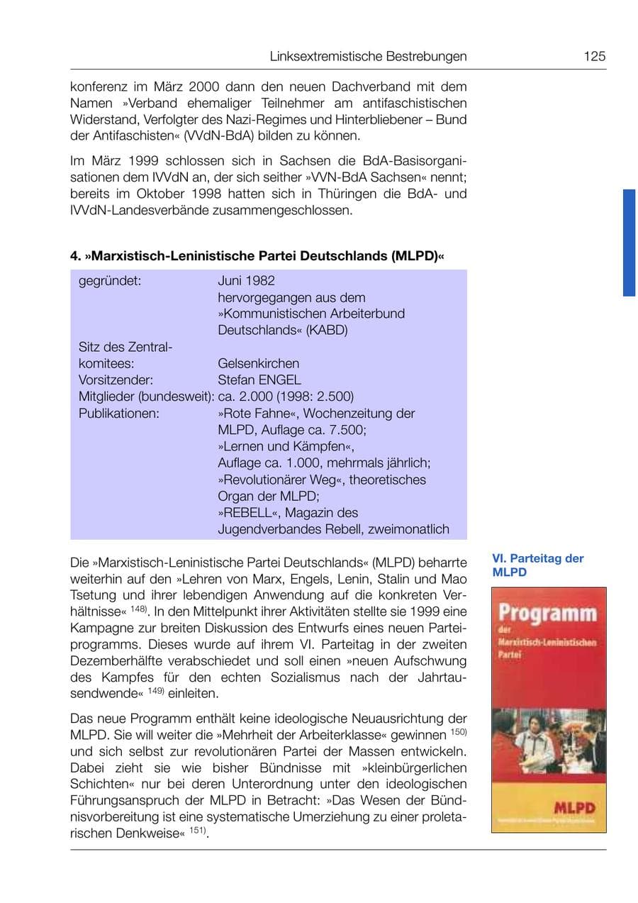 Seite 126 des Verfassungsschutzbericht 1999 Bund