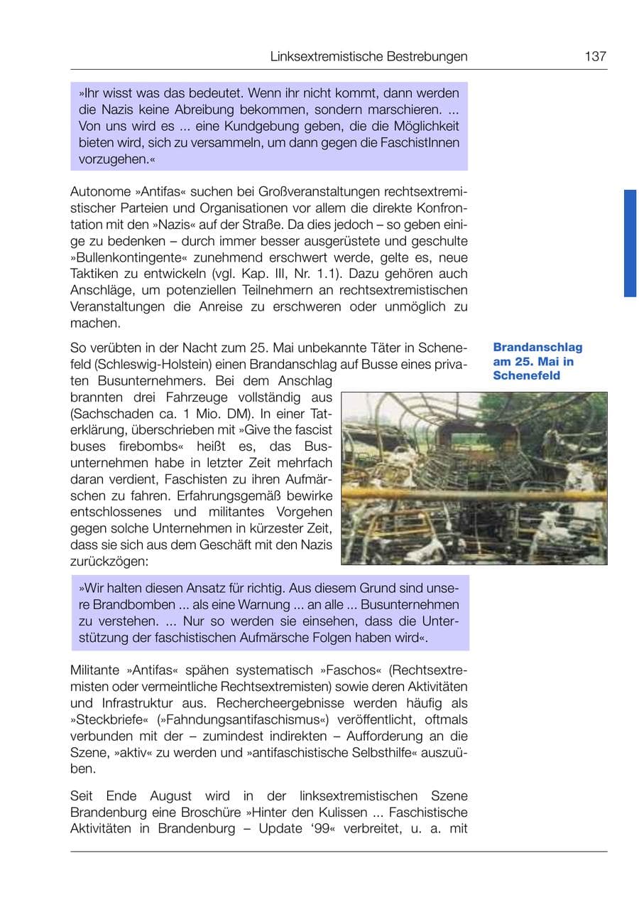 Seite 138 des Verfassungsschutzbericht 1999 Bund