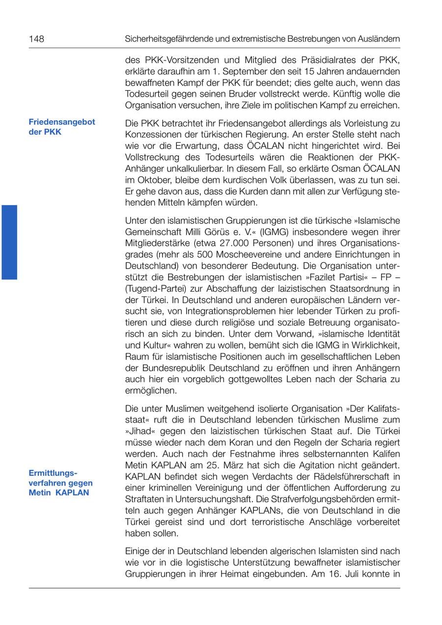 Seite 149 des Verfassungsschutzbericht 1999 Bund