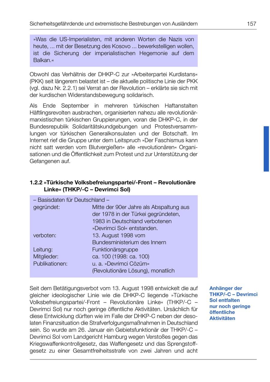 Seite 158 des Verfassungsschutzbericht 1999 Bund