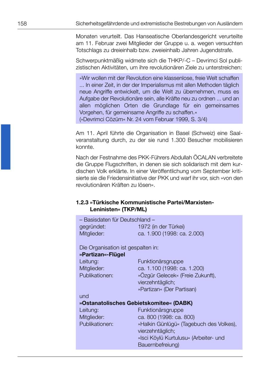 Seite 159 des Verfassungsschutzbericht 1999 Bund