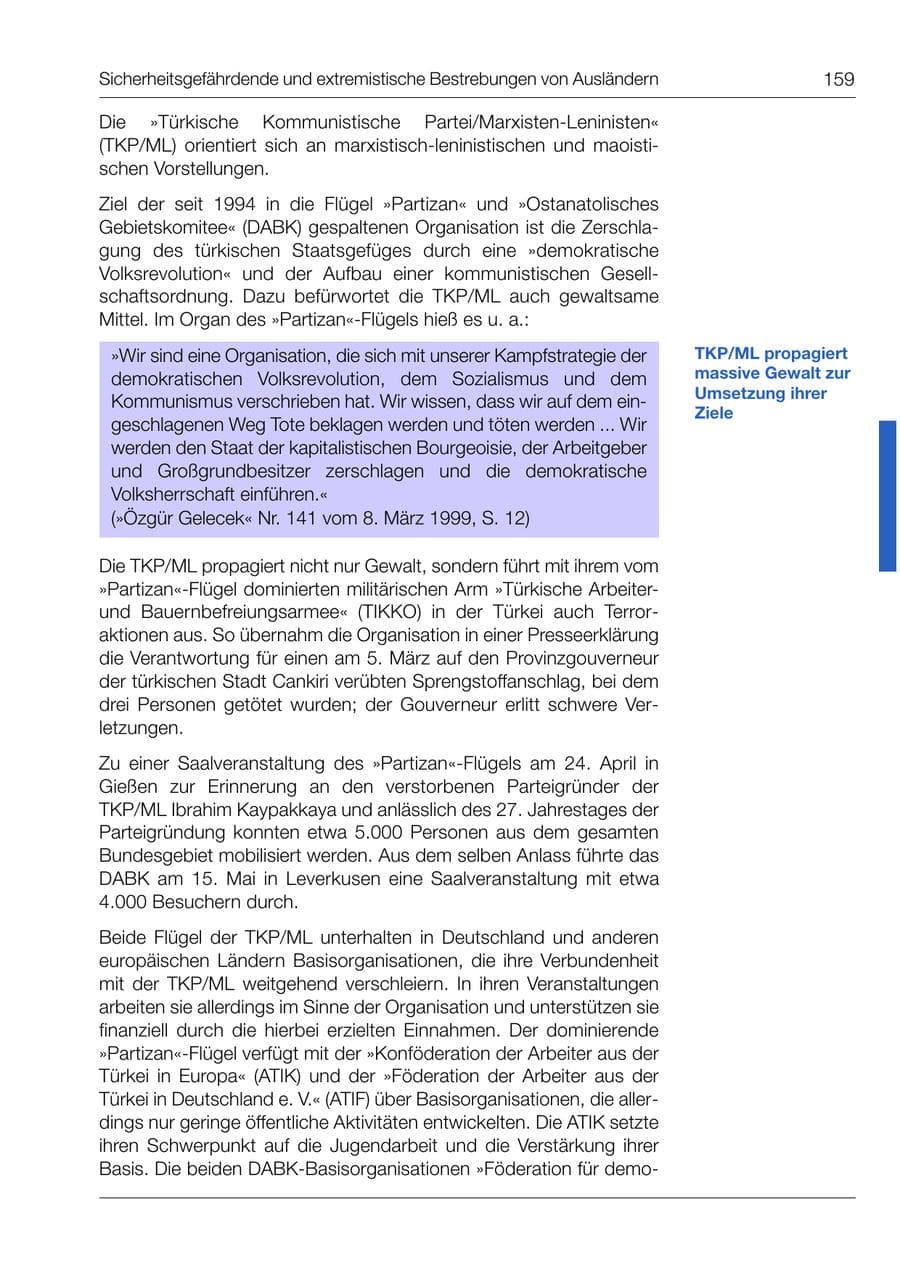 Seite 160 des Verfassungsschutzbericht 1999 Bund