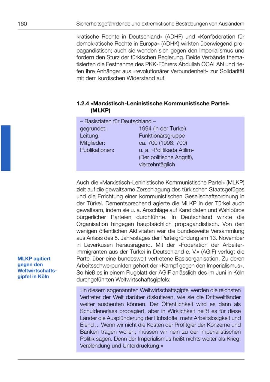 Seite 161 des Verfassungsschutzbericht 1999 Bund