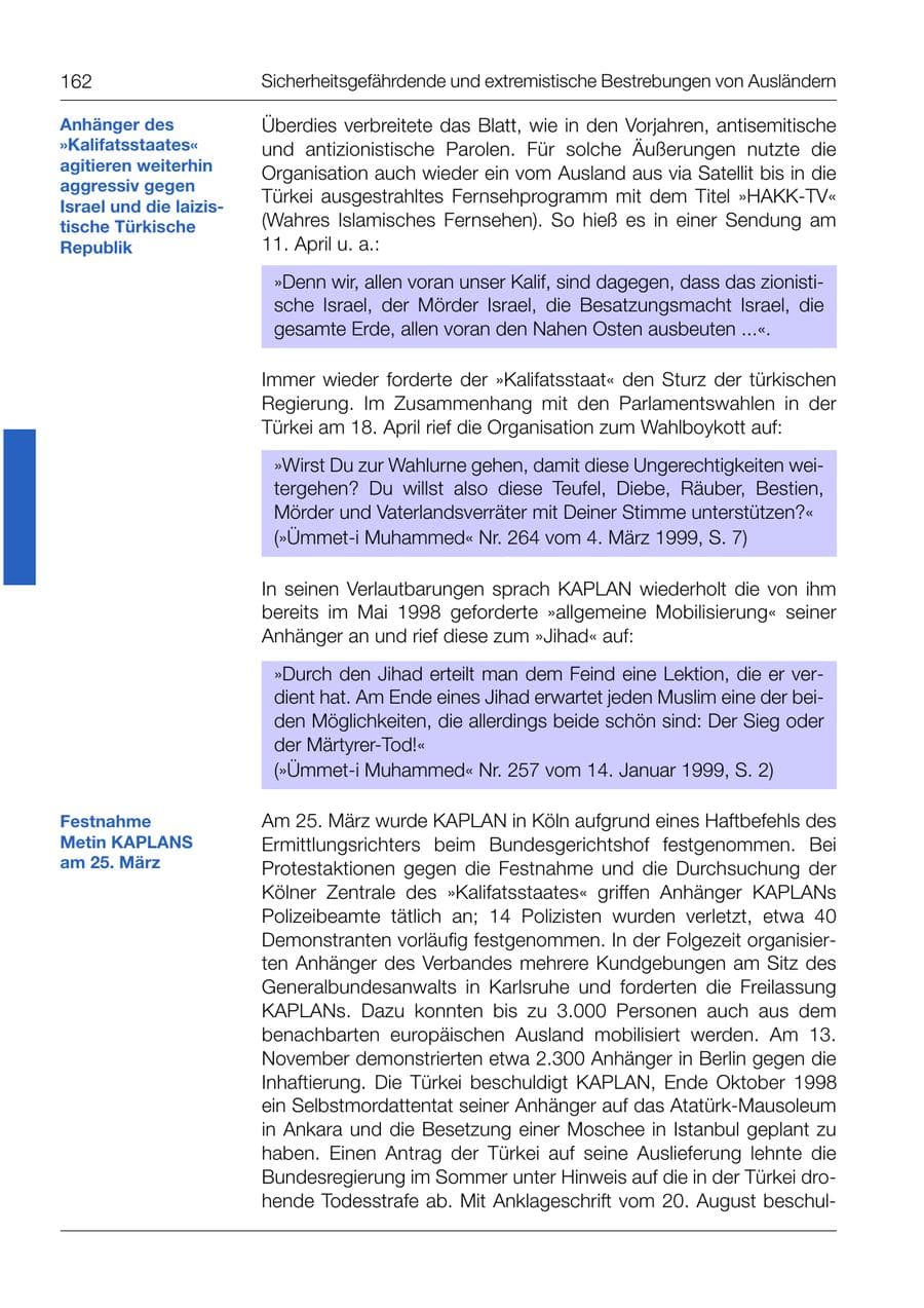Seite 163 des Verfassungsschutzbericht 1999 Bund