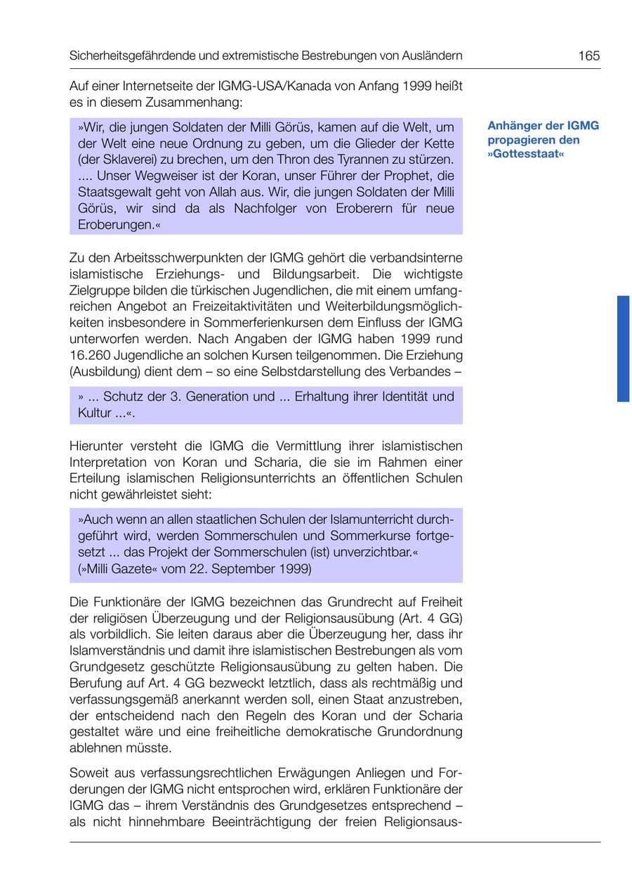 Seite 166 des Verfassungsschutzbericht 1999 Bund
