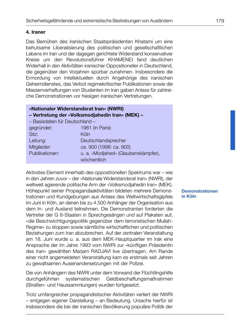 Seite 180 des Verfassungsschutzbericht 1999 Bund
