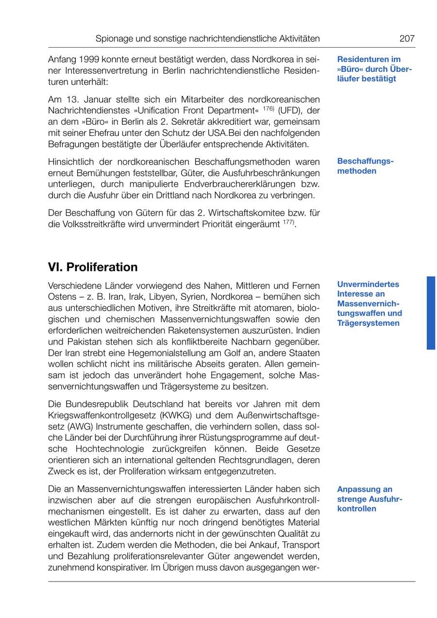 Seite 209 des Verfassungsschutzbericht 1999 Bund