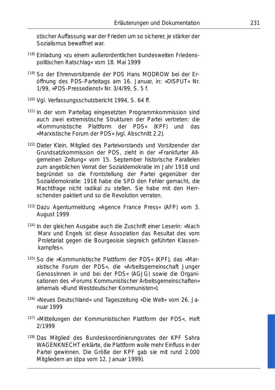 Seite 233 des Verfassungsschutzbericht 1999 Bund