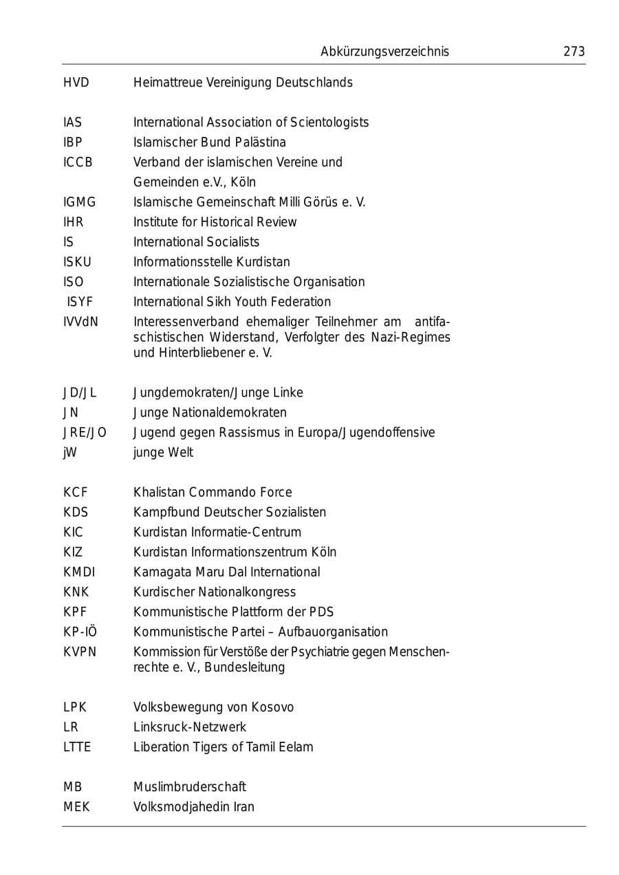 Seite 275 des Verfassungsschutzbericht 1999 Bund