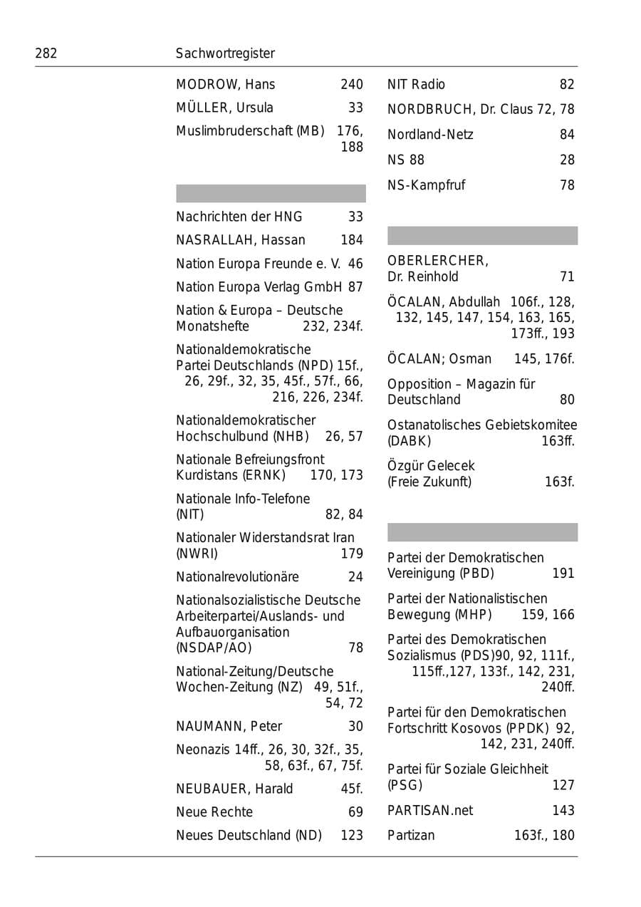 Seite 284 des Verfassungsschutzbericht 1999 Bund