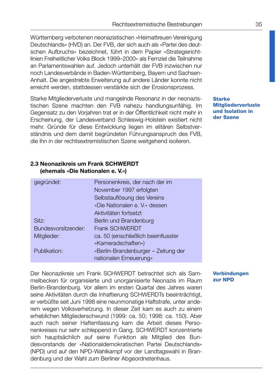 Seite 36 des Verfassungsschutzbericht 1999 Bund