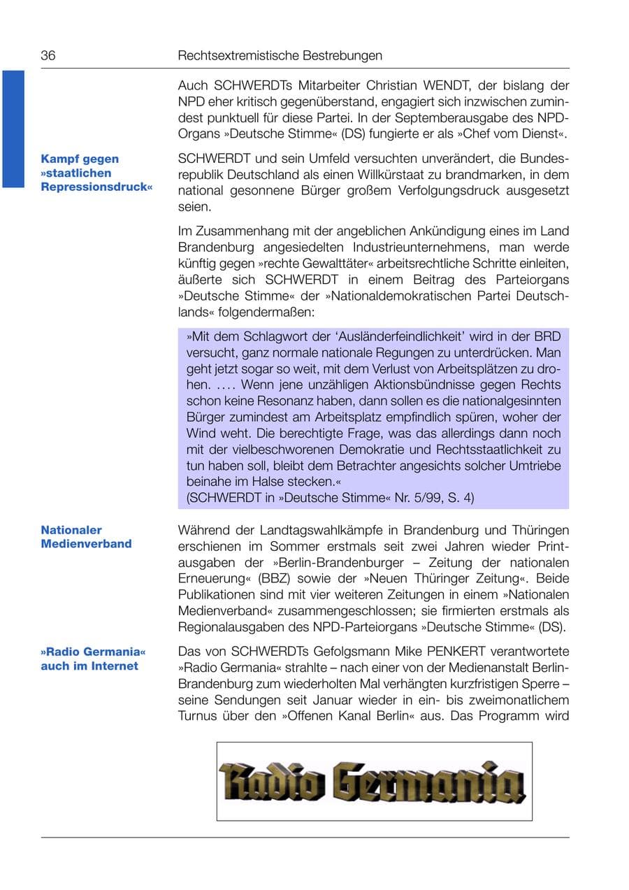 Seite 37 des Verfassungsschutzbericht 1999 Bund