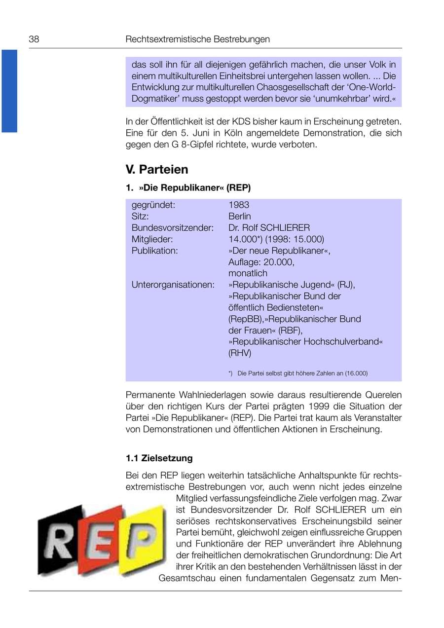 Seite 39 des Verfassungsschutzbericht 1999 Bund