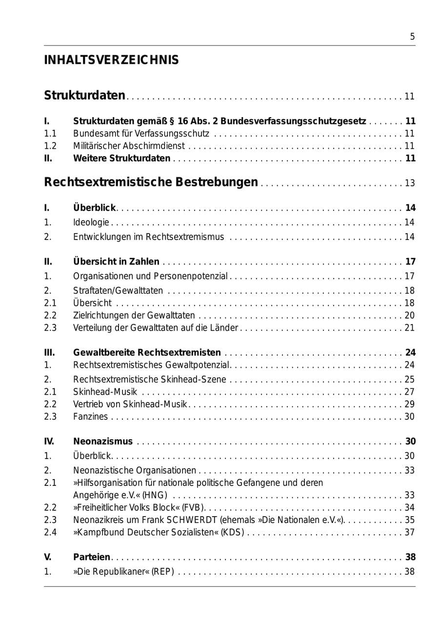 Seite 6 des Verfassungsschutzbericht 1999 Bund