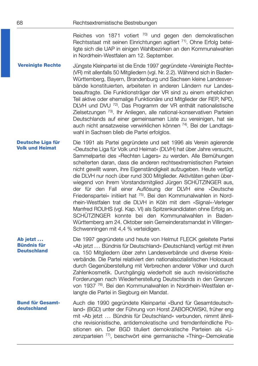 Seite 69 des Verfassungsschutzbericht 1999 Bund