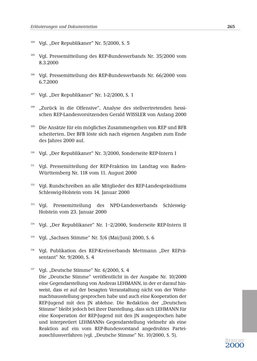 Seite 266 des Verfassungsschutzbericht 2000 Bund