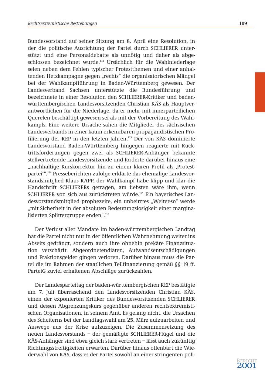 Seite 110 des Verfassungsschutzbericht 2001 Bund