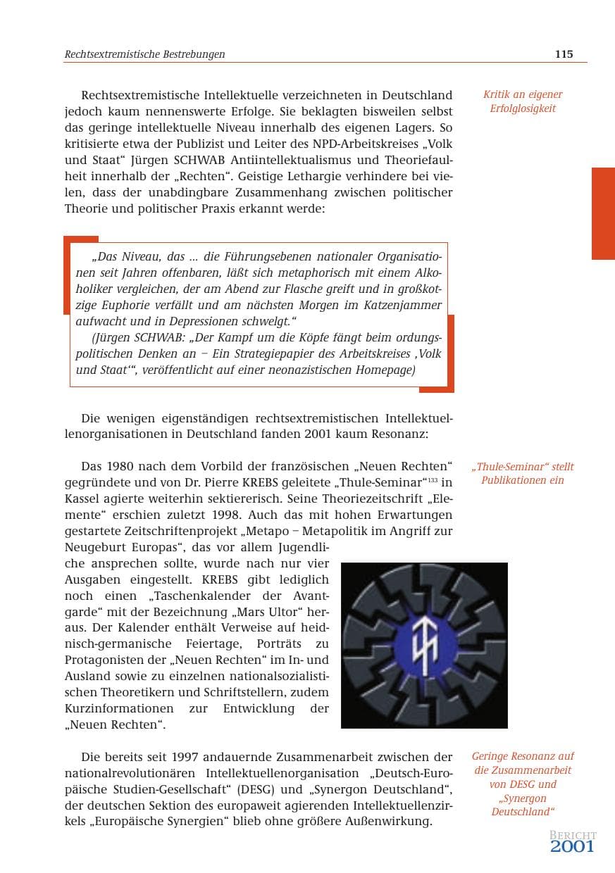 Seite 116 des Verfassungsschutzbericht 2001 Bund