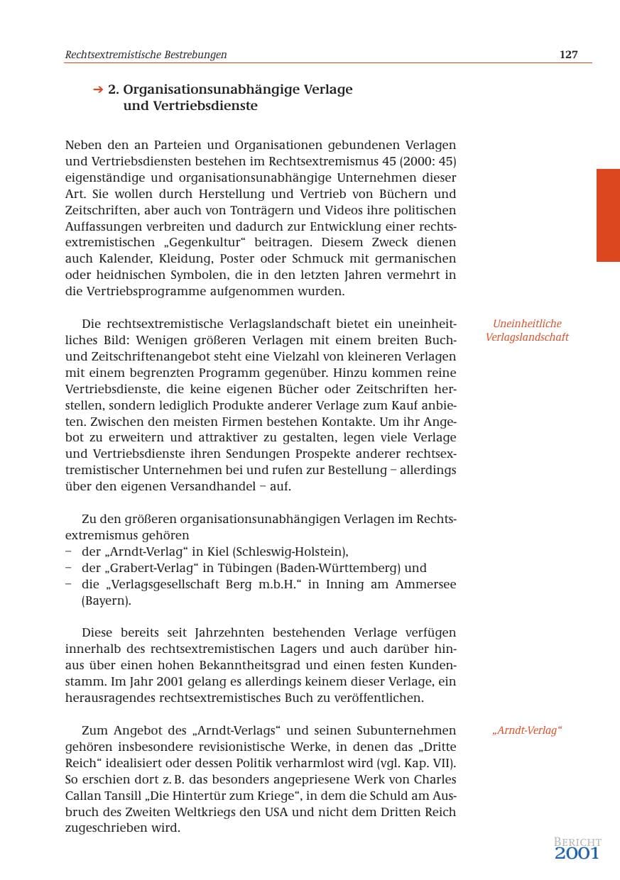 Seite 128 des Verfassungsschutzbericht 2001 Bund