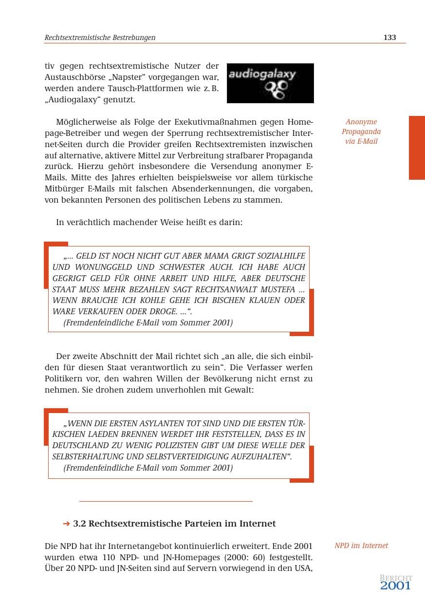Seite 134 des Verfassungsschutzbericht 2001 Bund