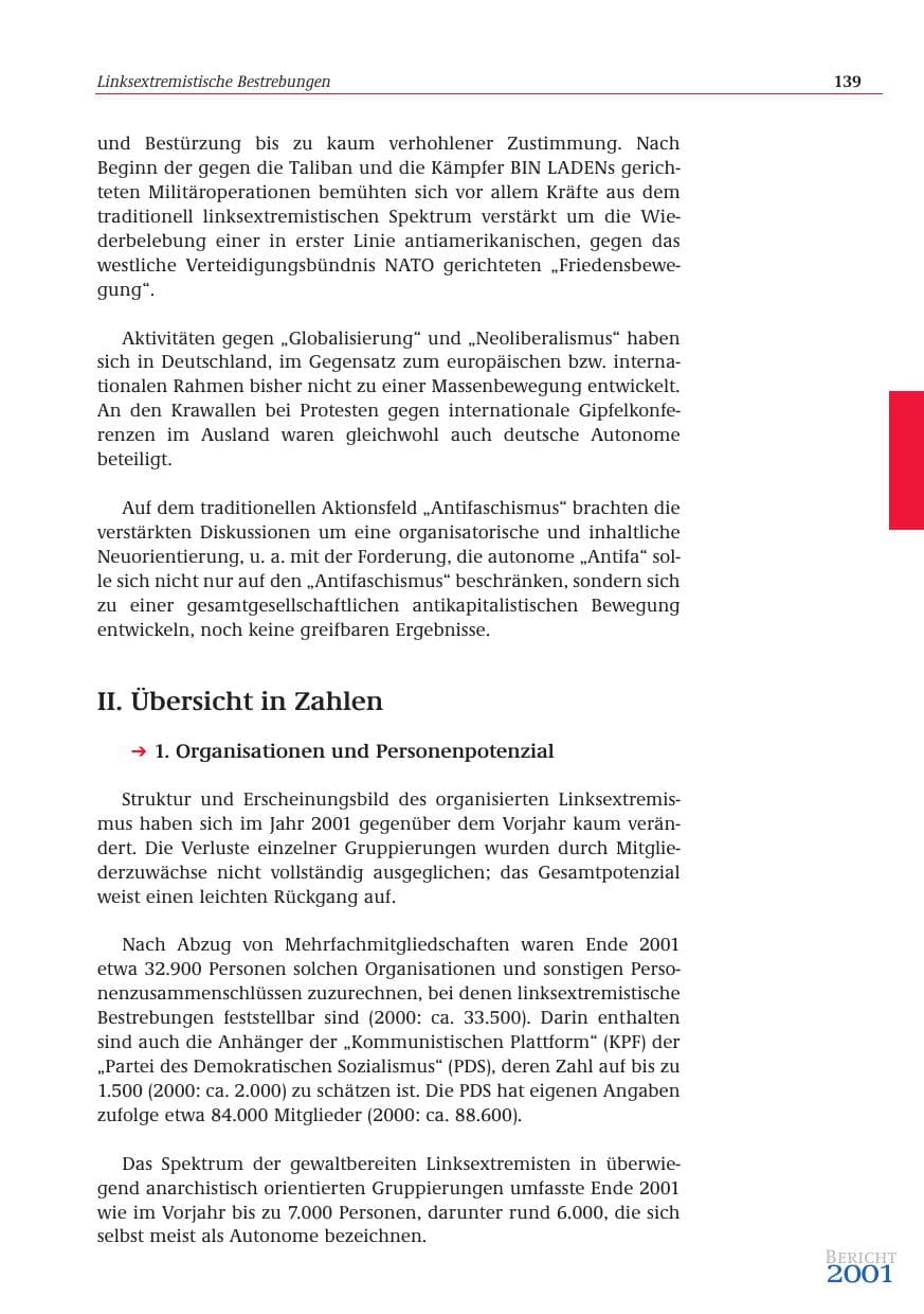 Seite 140 des Verfassungsschutzbericht 2001 Bund