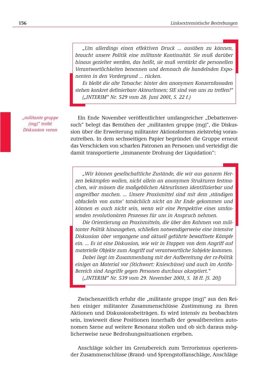 Seite 157 des Verfassungsschutzbericht 2001 Bund
