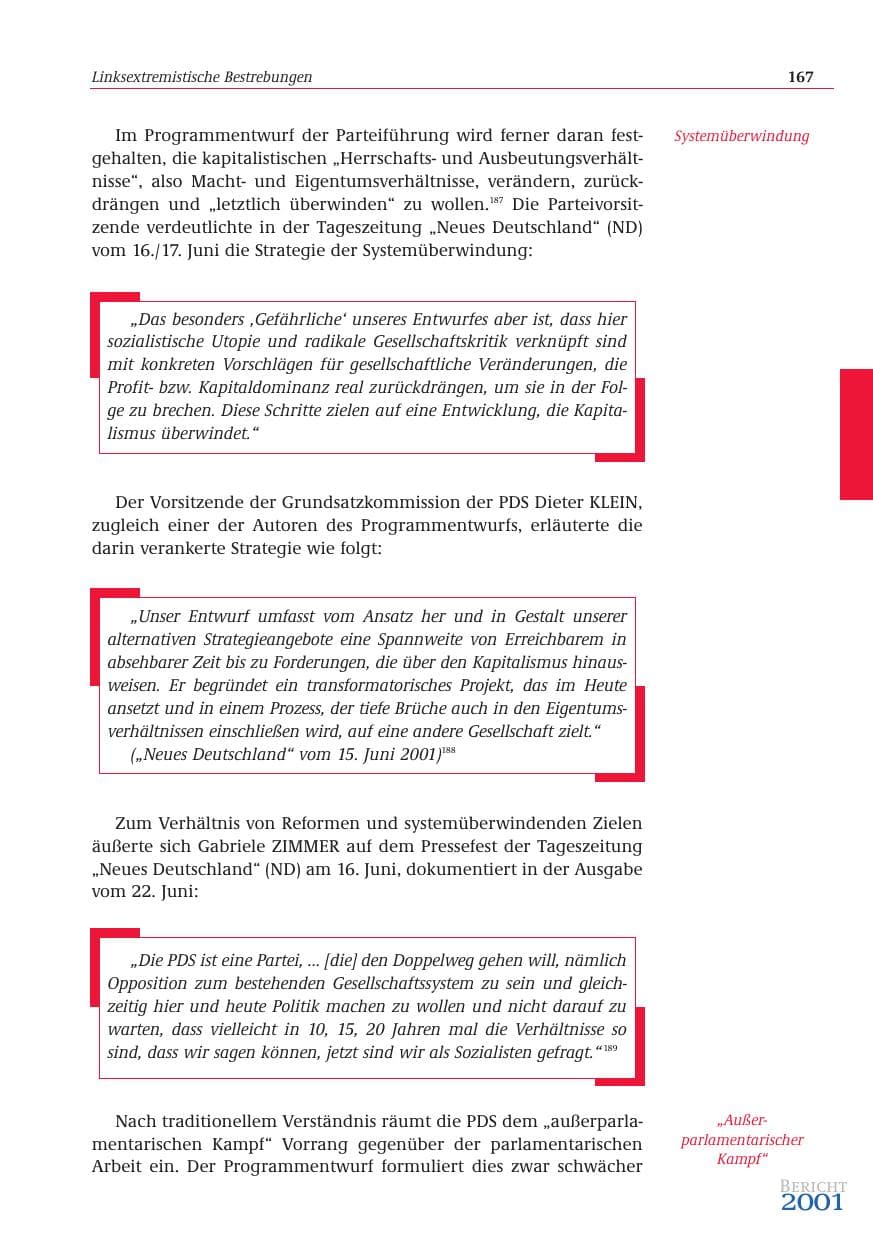Seite 168 des Verfassungsschutzbericht 2001 Bund