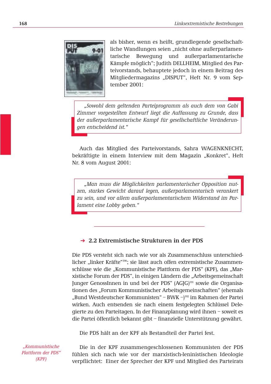 Seite 169 des Verfassungsschutzbericht 2001 Bund
