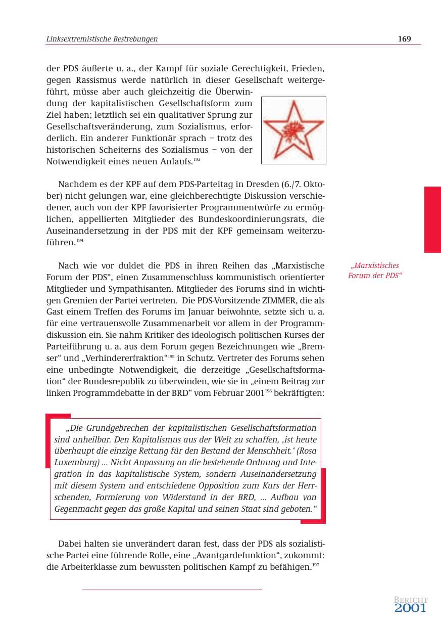 Seite 170 des Verfassungsschutzbericht 2001 Bund