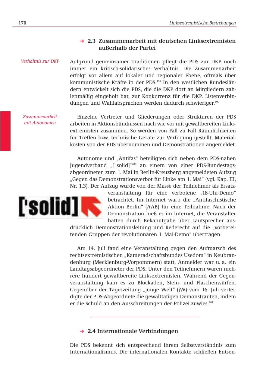 Seite 171 des Verfassungsschutzbericht 2001 Bund