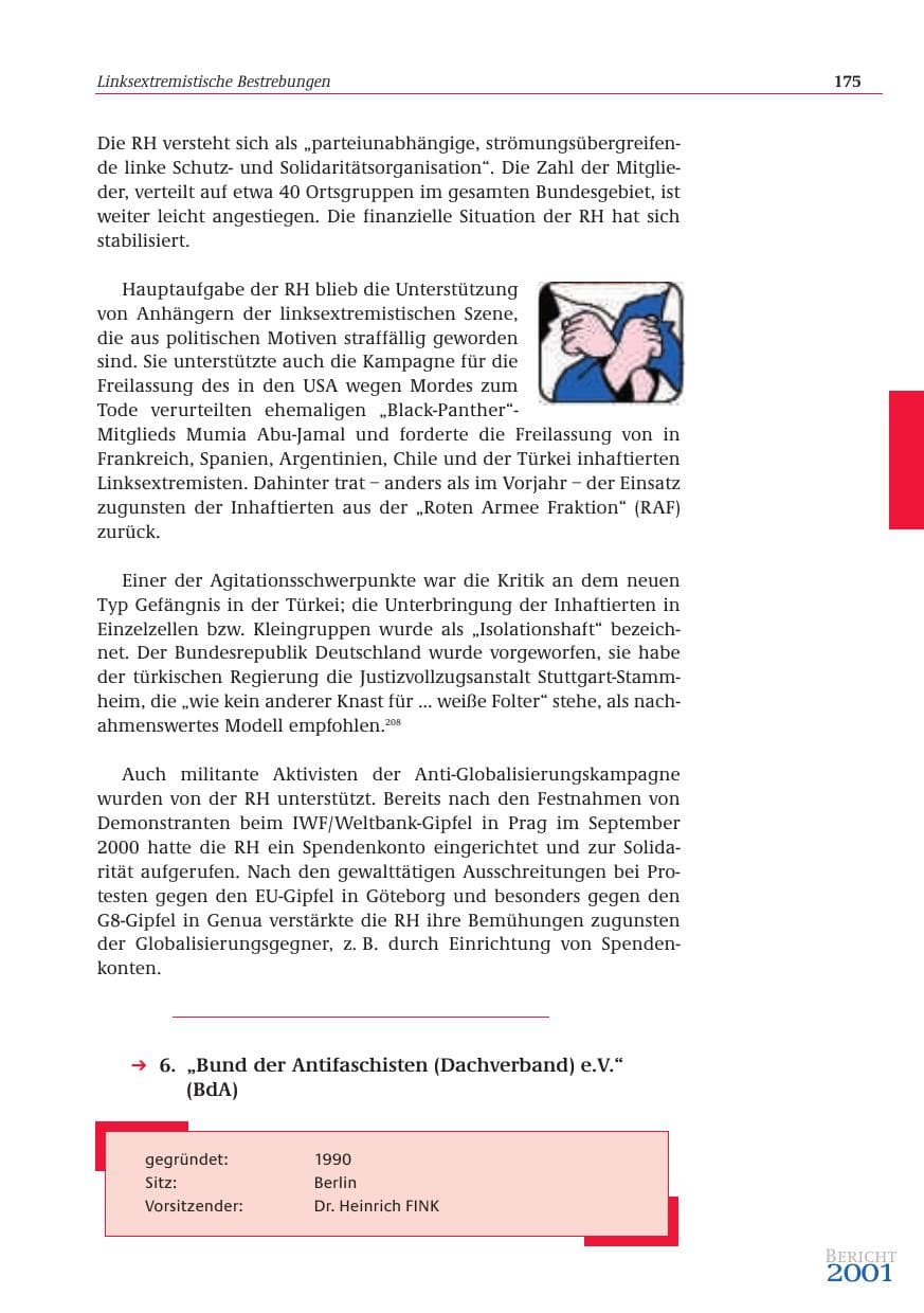 Seite 176 des Verfassungsschutzbericht 2001 Bund