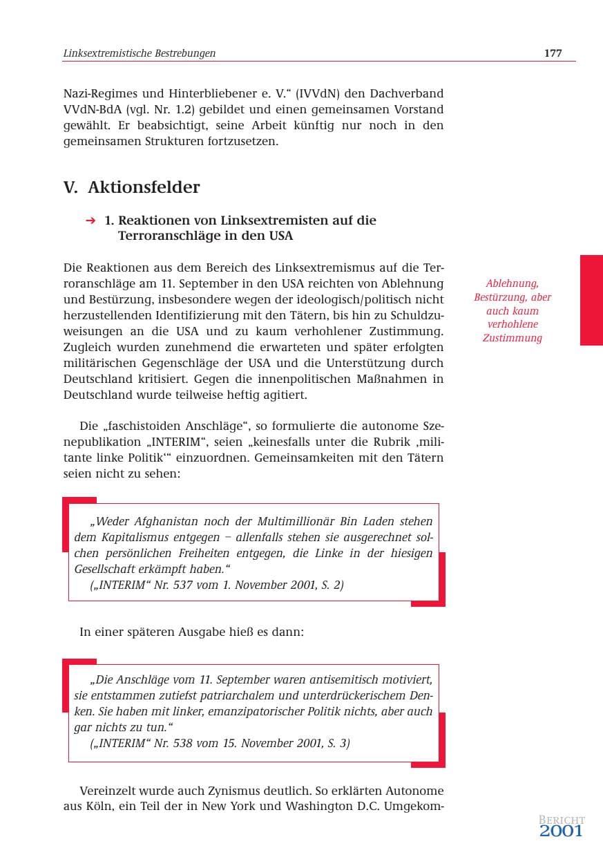Seite 178 des Verfassungsschutzbericht 2001 Bund