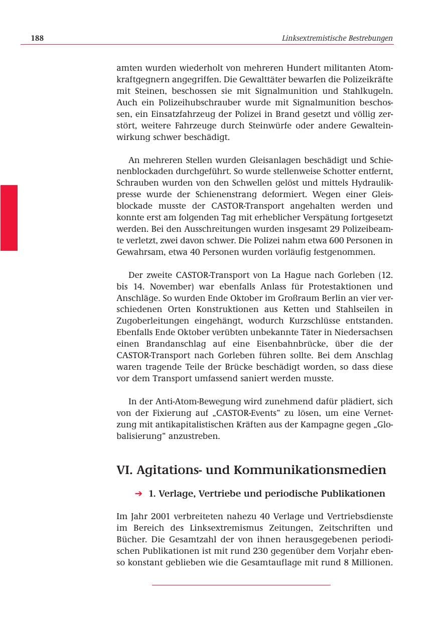 Seite 189 des Verfassungsschutzbericht 2001 Bund