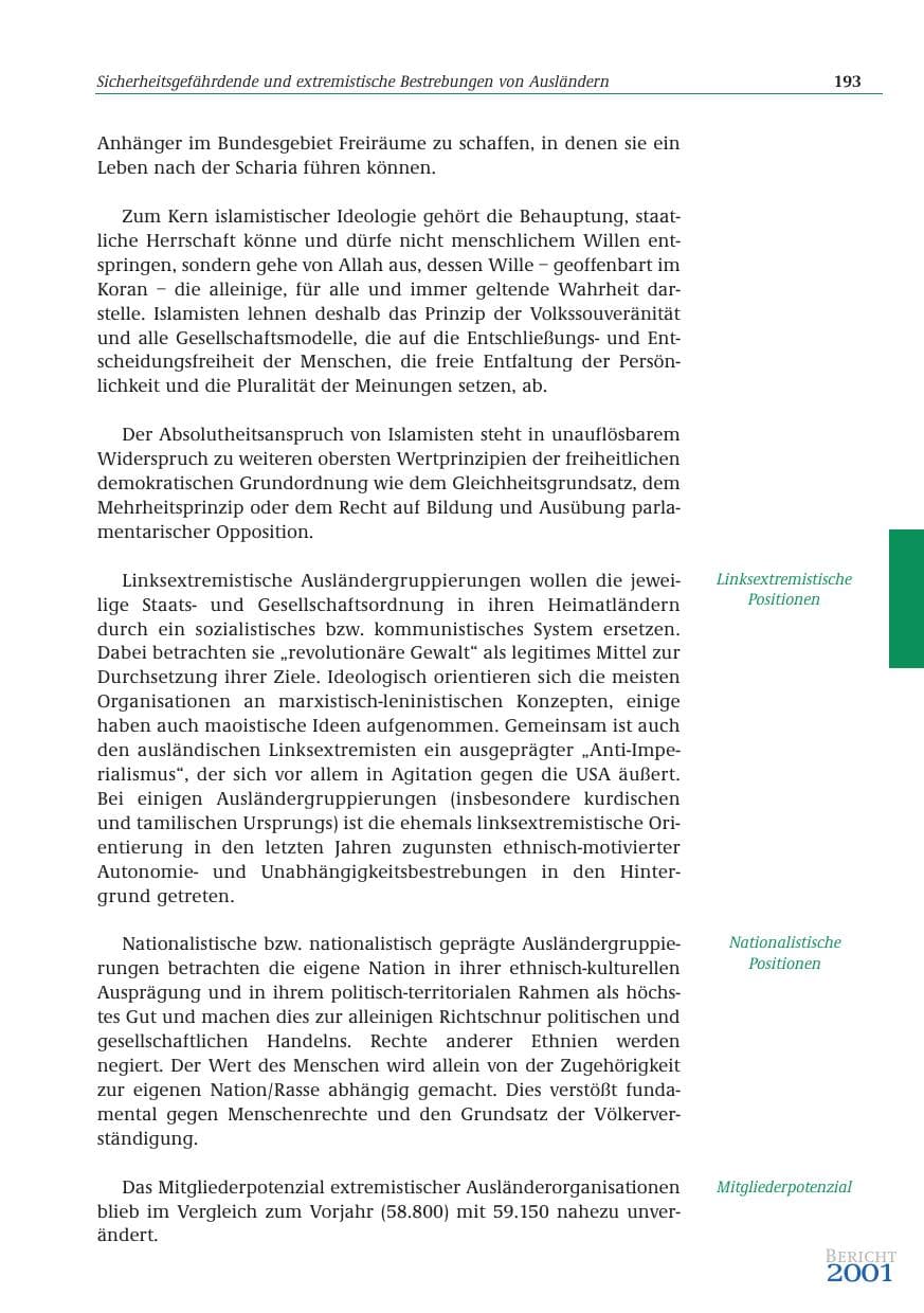 Seite 194 des Verfassungsschutzbericht 2001 Bund