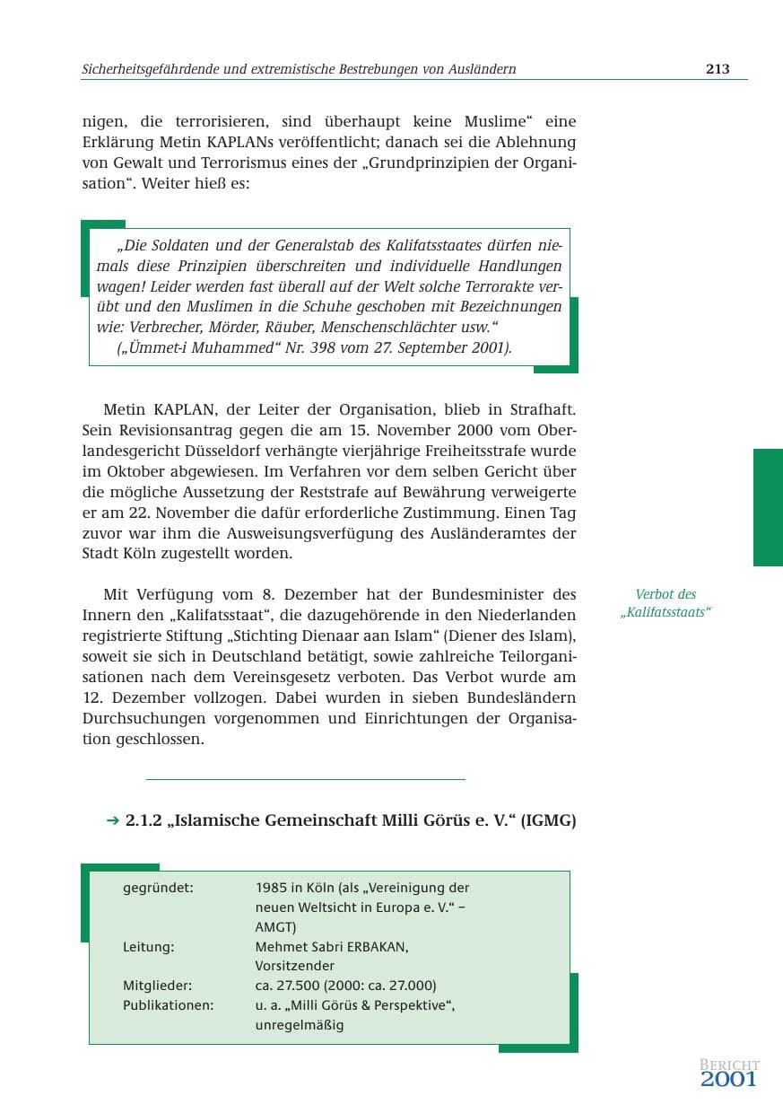 Seite 214 des Verfassungsschutzbericht 2001 Bund