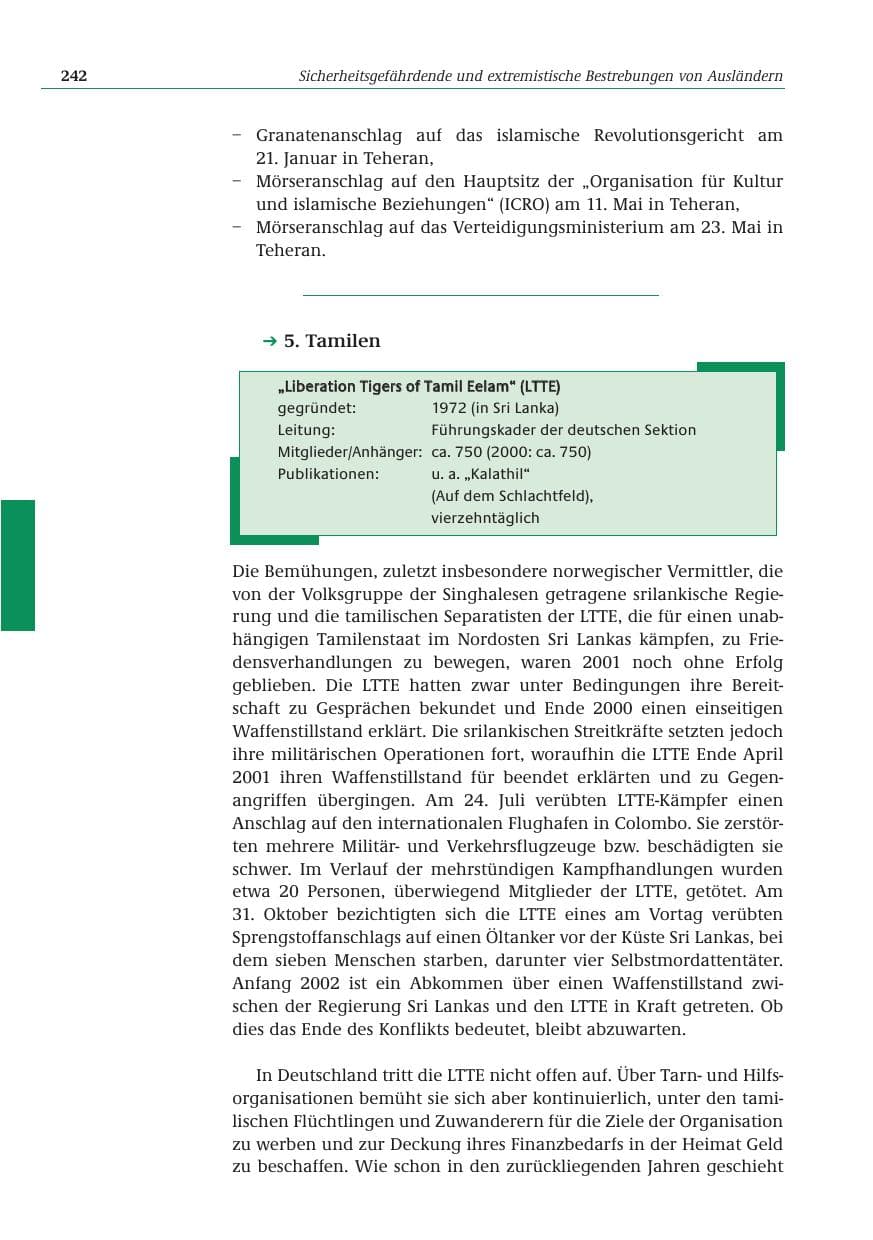Seite 243 des Verfassungsschutzbericht 2001 Bund