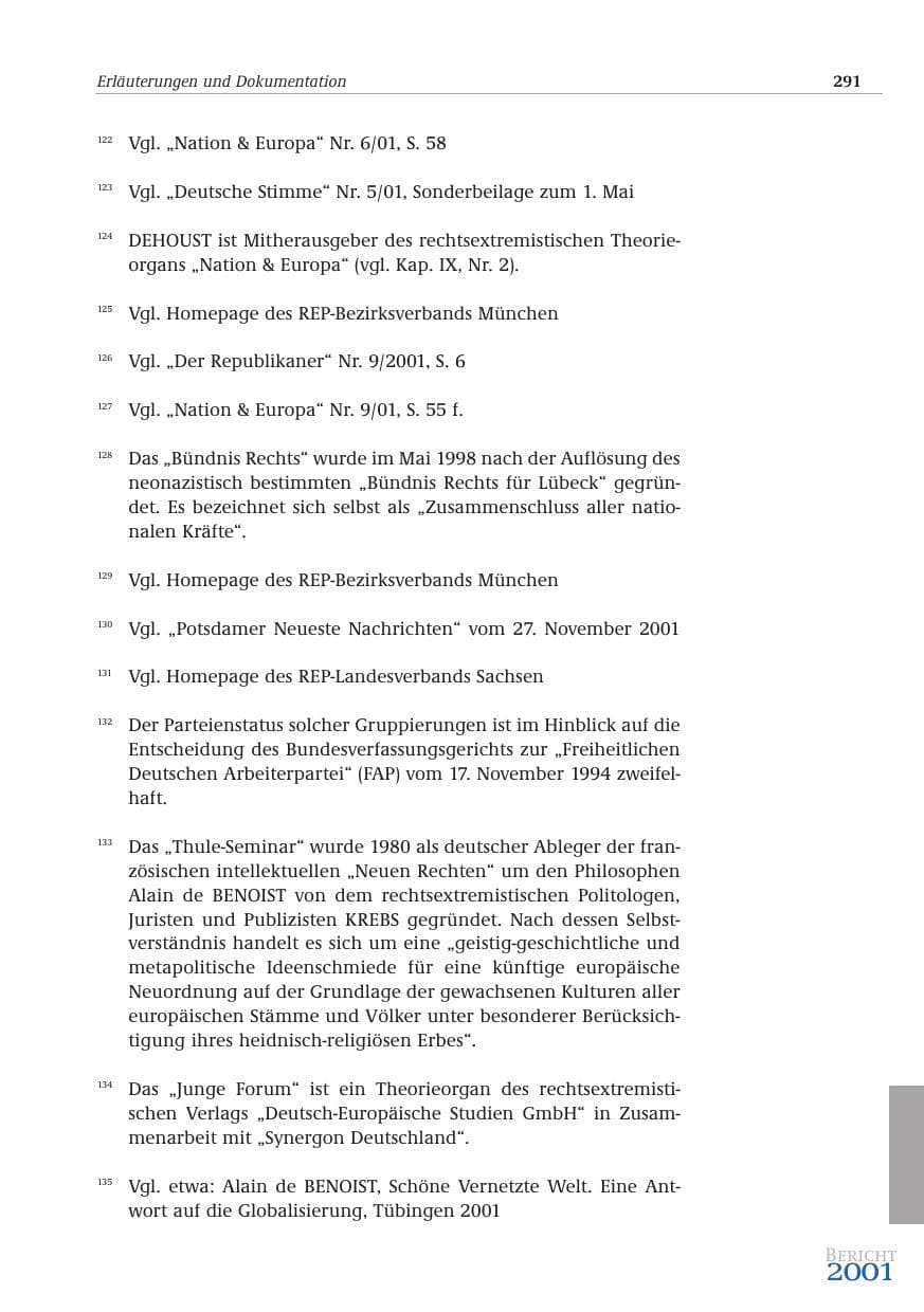 Seite 292 des Verfassungsschutzbericht 2001 Bund