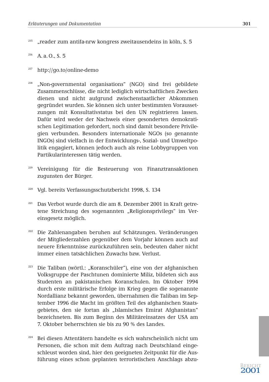 Seite 302 des Verfassungsschutzbericht 2001 Bund
