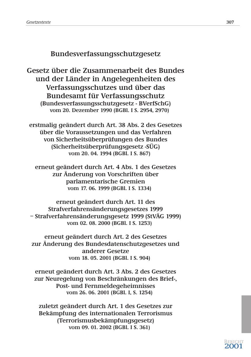 Seite 308 des Verfassungsschutzbericht 2001 Bund