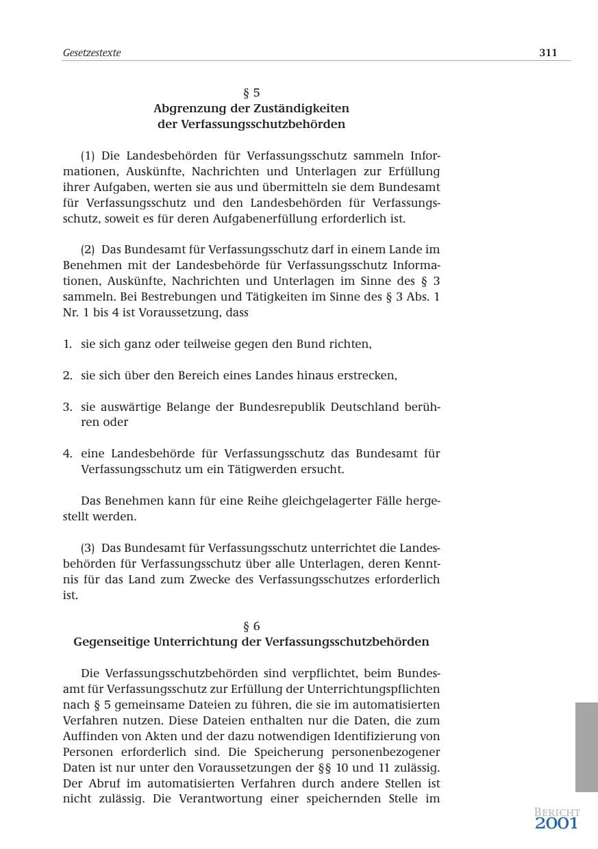 Seite 312 des Verfassungsschutzbericht 2001 Bund