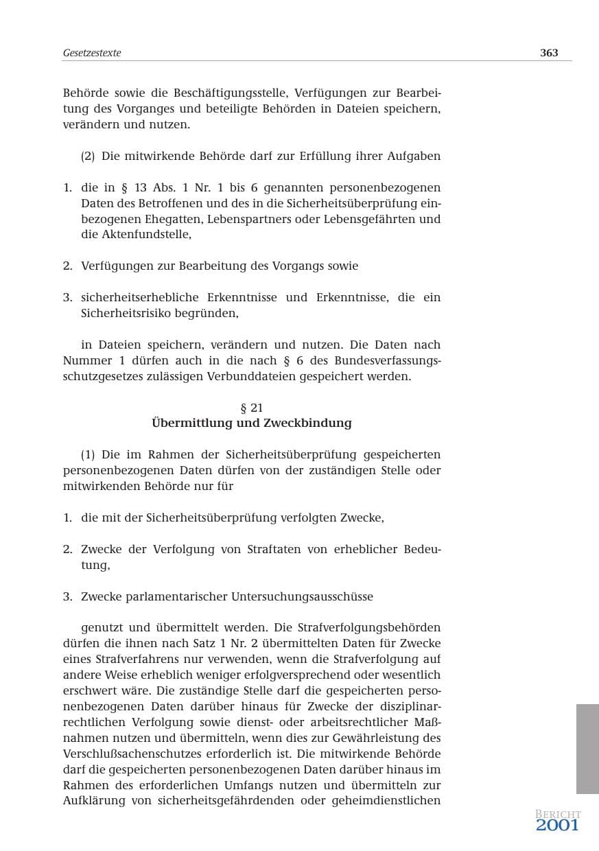 Seite 364 des Verfassungsschutzbericht 2001 Bund