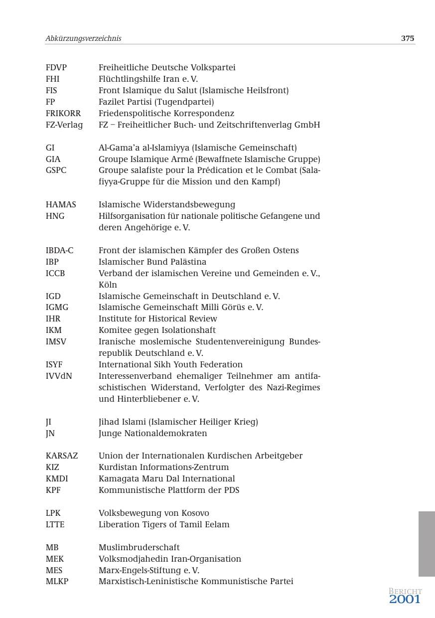 Seite 376 des Verfassungsschutzbericht 2001 Bund