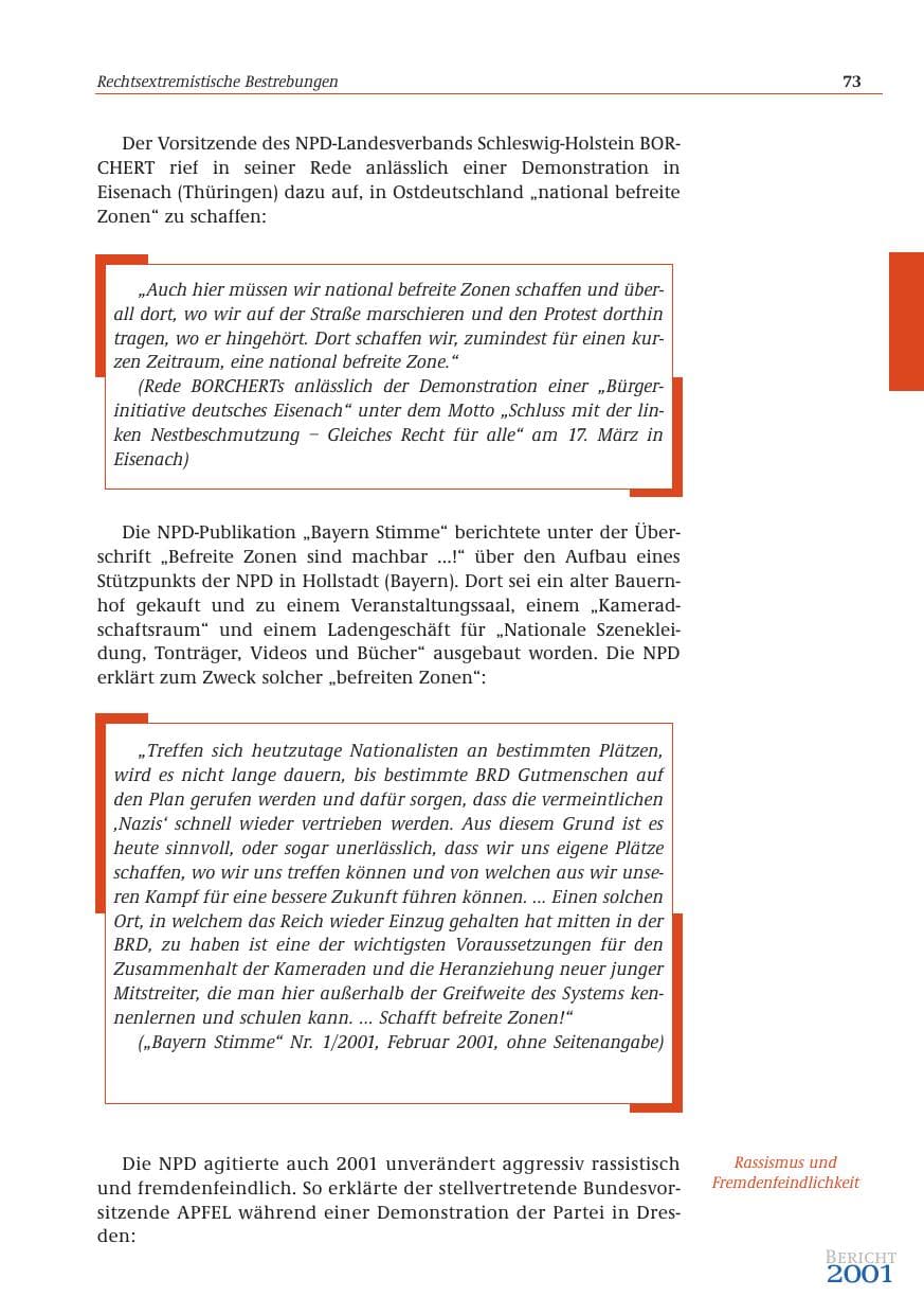 Seite 74 des Verfassungsschutzbericht 2001 Bund