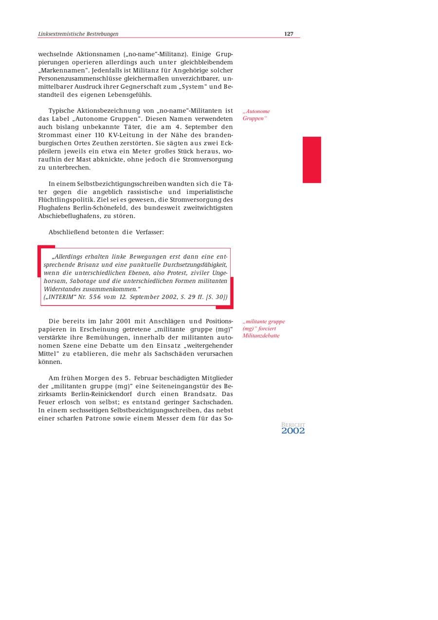 Seite 128 des Verfassungsschutzbericht 2002 Bund