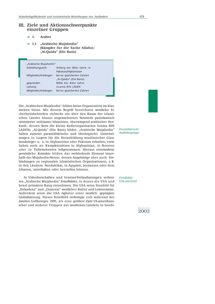 Seite 174 des Verfassungsschutzbericht 2002 Bund