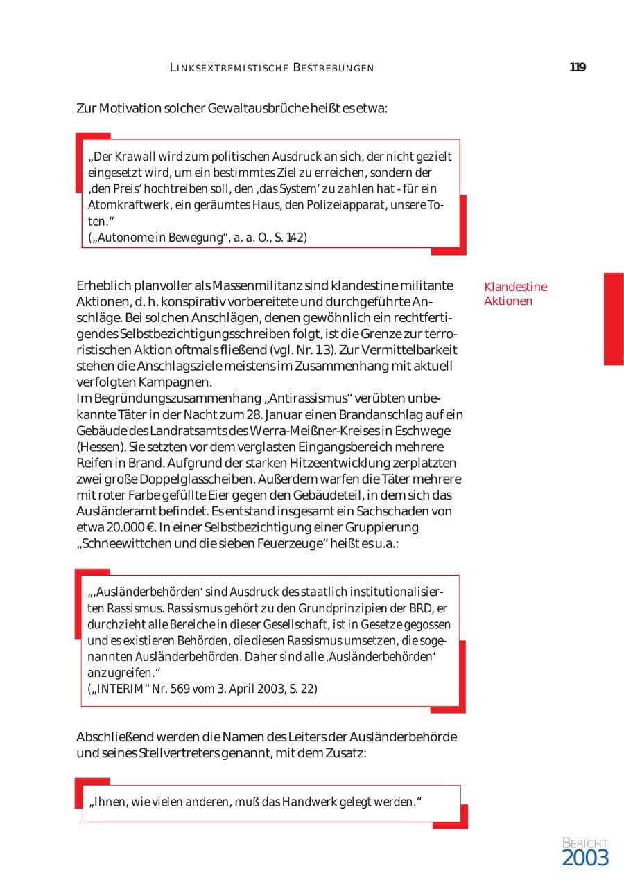 Seite 120 des Verfassungsschutzbericht 2003 Bund
