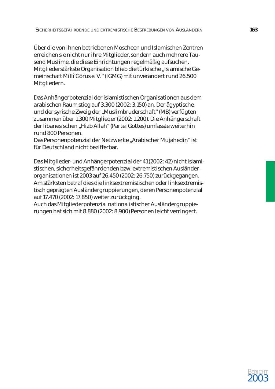 Seite 164 des Verfassungsschutzbericht 2003 Bund