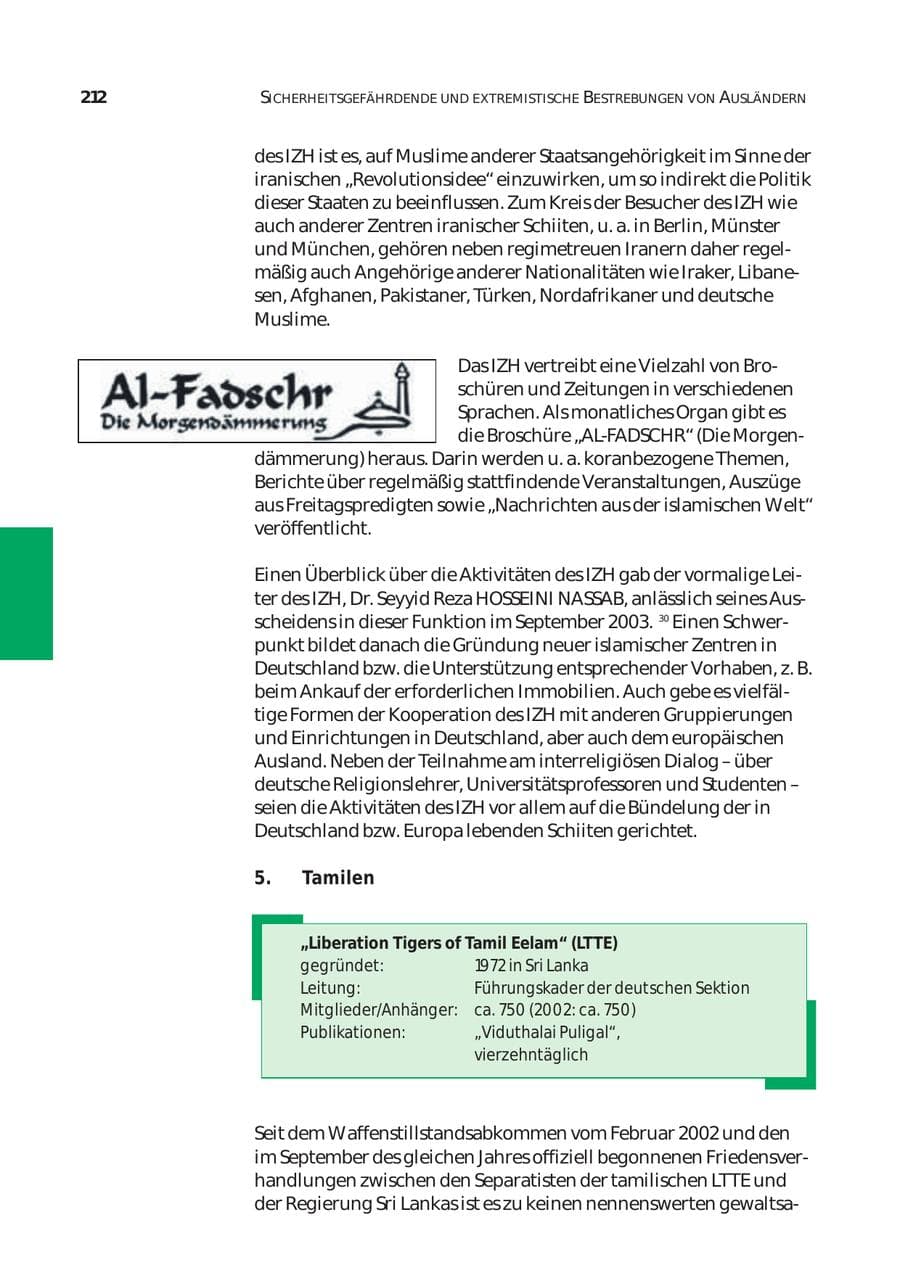 Seite 213 des Verfassungsschutzbericht 2003 Bund