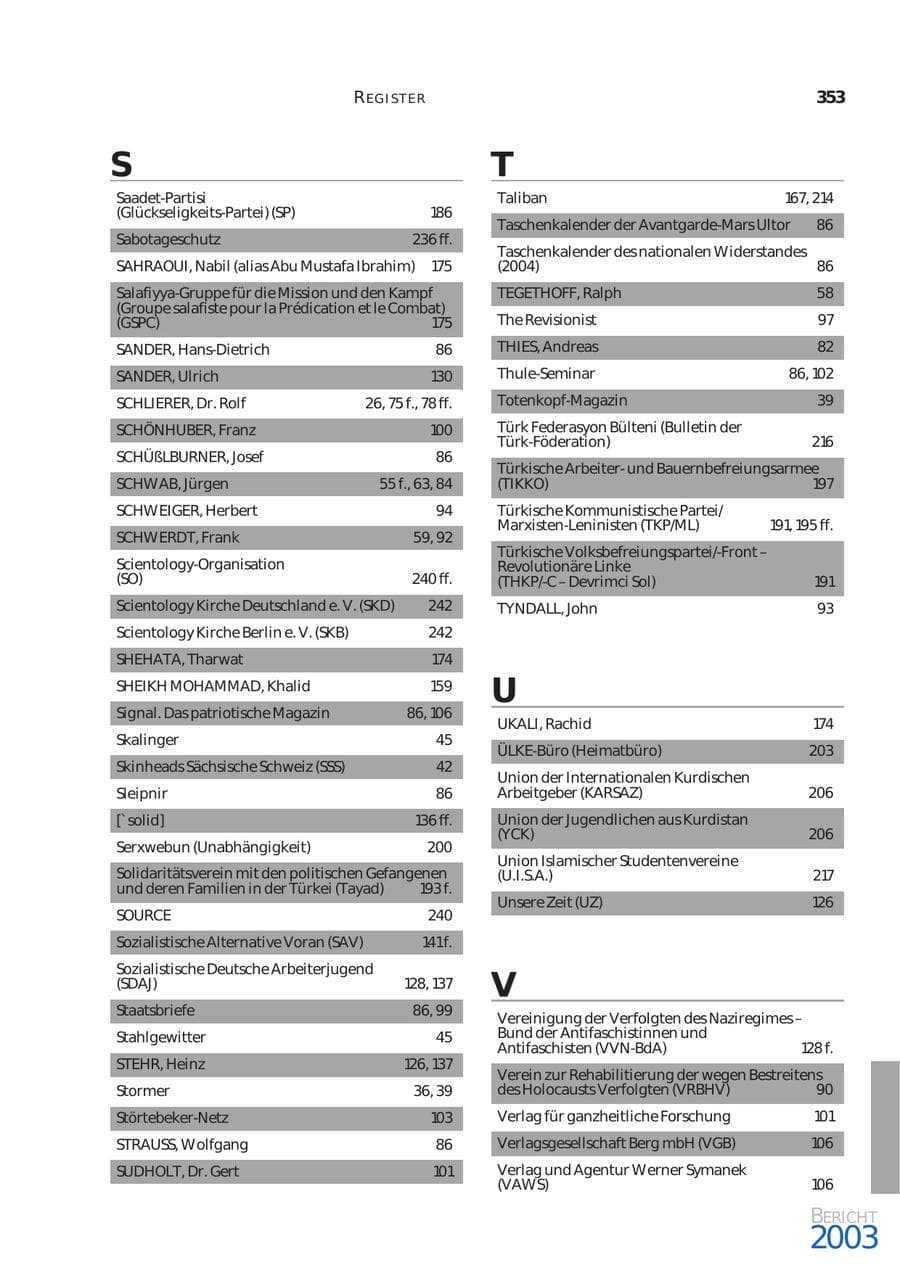 Seite 354 des Verfassungsschutzbericht 2003 Bund